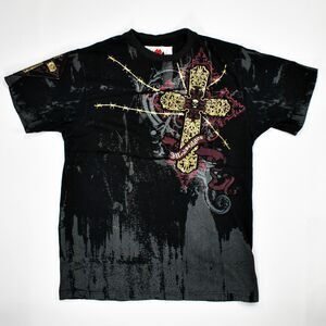 Y2K McDagger All Over Print Reflective Affliction Goth Style T-Shirt - XL